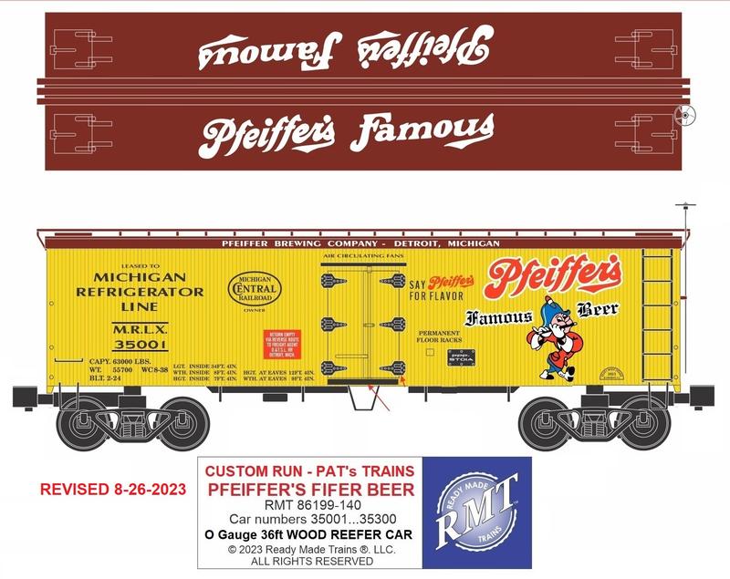 Piper Rmt RMT-86199-140 PFEIFFER'S PIPER BEER 36ft WOOD SIDE REEFER CAR PAT'S ...